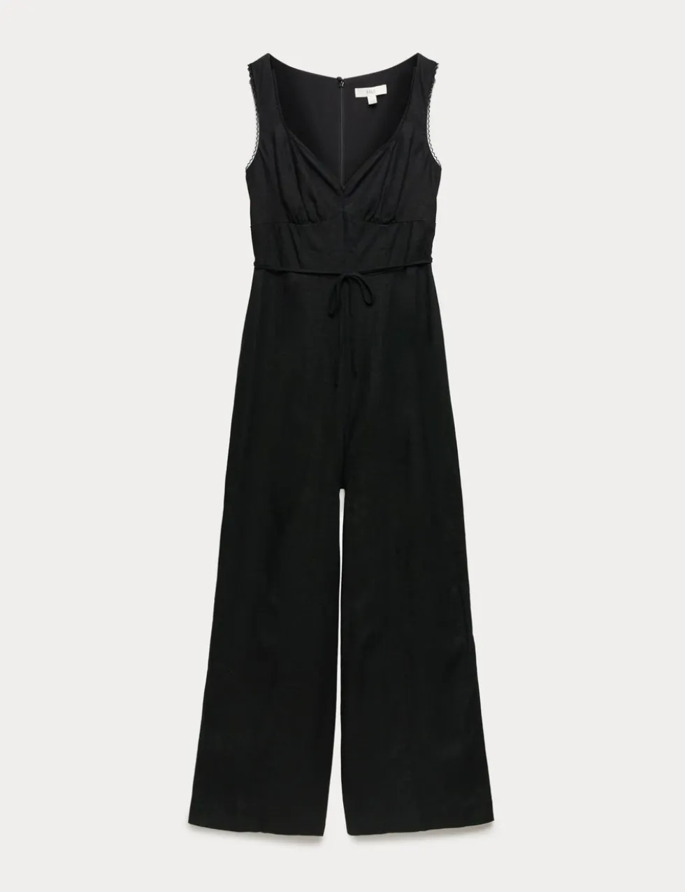 Linen Blend Tie Detail Waisted Jumpsuit