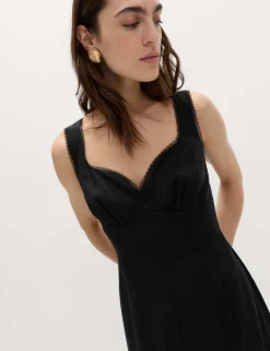 Linen Blend Tie Detail Waisted Jumpsuit