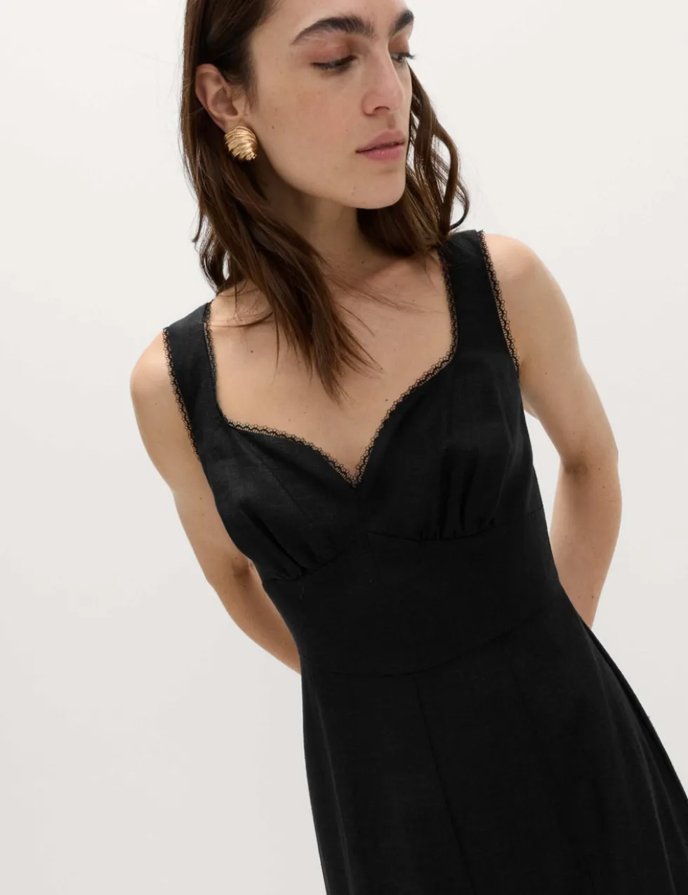 Linen Blend Tie Detail Waisted Jumpsuit