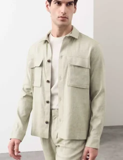 Linen Blend Twill Performance Overshirt