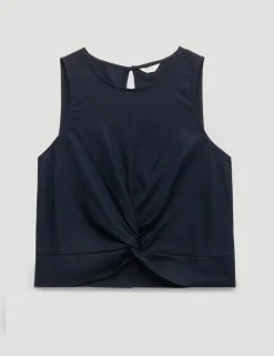 Linen Blend Twist Front Top