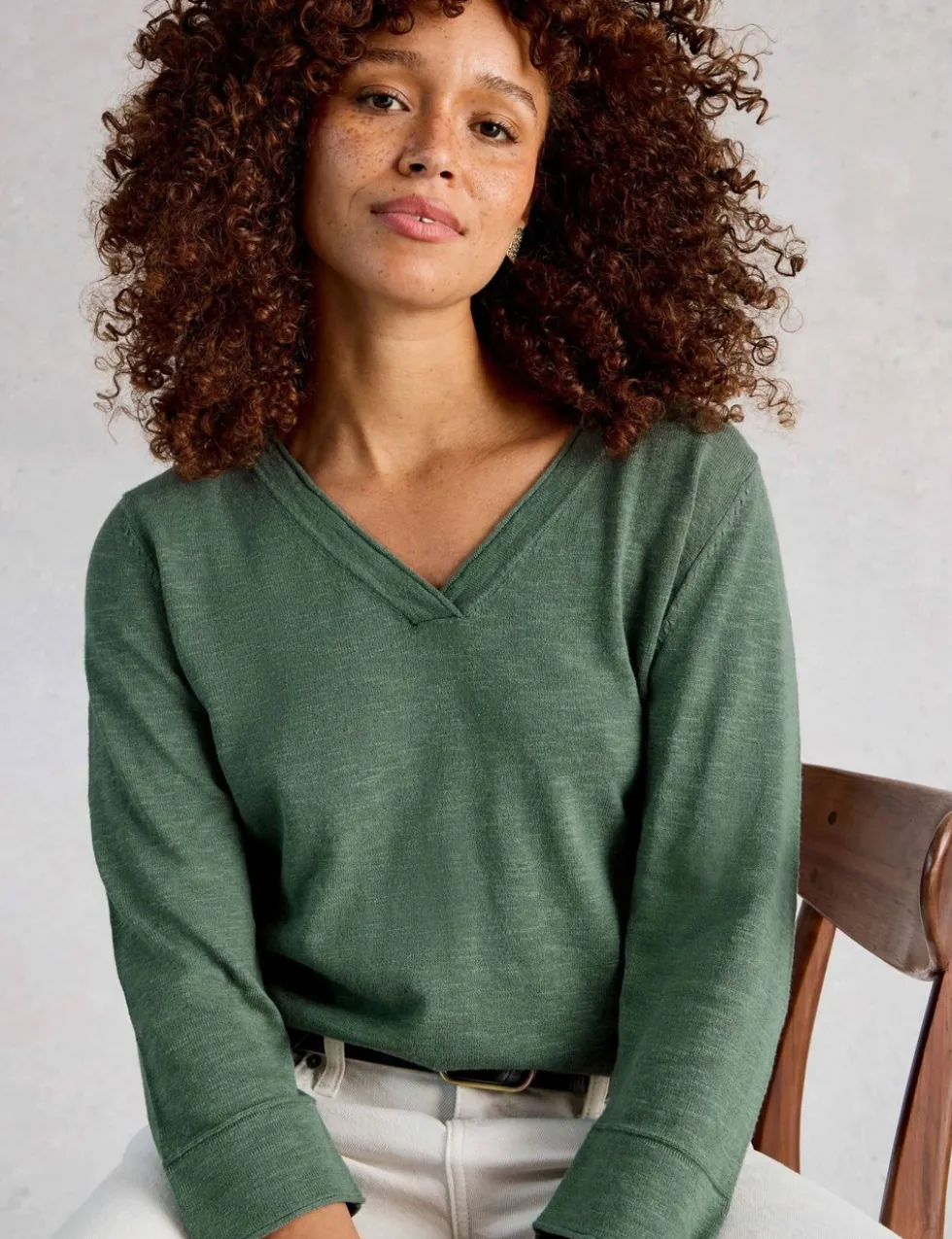 Linen Blend V-Neck Jumper