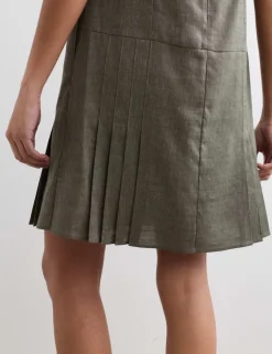 Linen Blend V-Neck Knee Length Shift Dress