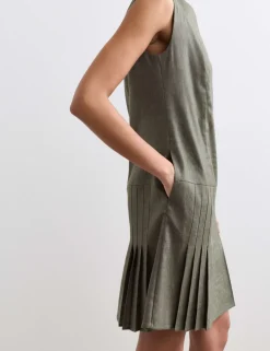 Linen Blend V-Neck Knee Length Shift Dress