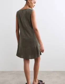 Linen Blend V-Neck Knee Length Shift Dress