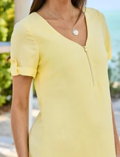 Linen Blend V-Neck Mini Shift Dress
