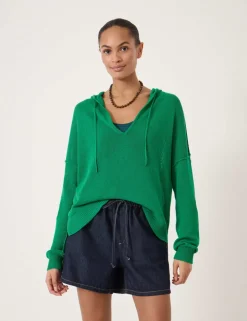 Linen Blend V-Neck Oversized Hoodie