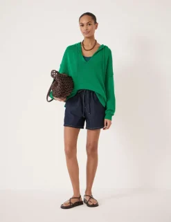 Linen Blend V-Neck Oversized Hoodie