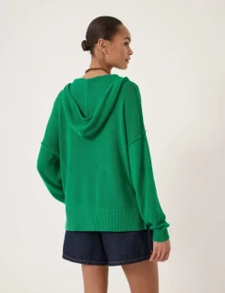 Linen Blend V-Neck Oversized Hoodie