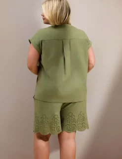 Linen Blend V-Neck Top