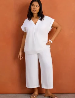 Linen Blend Wide Leg Cropped Trousers