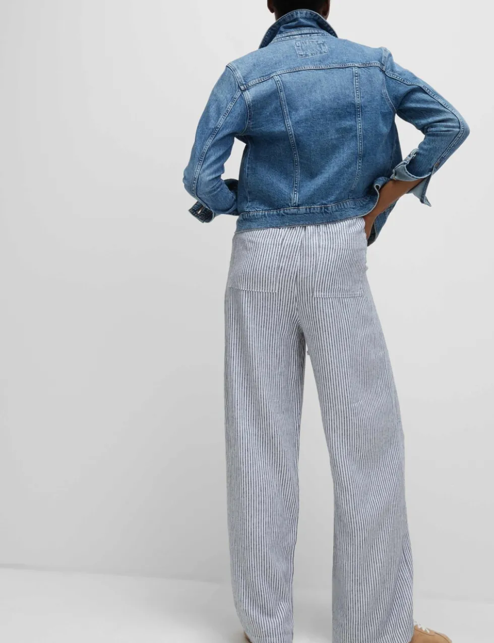 Linen Blend Wide Leg Trousers