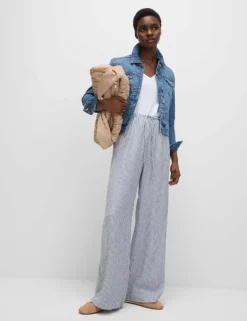 Linen Blend Wide Leg Trousers