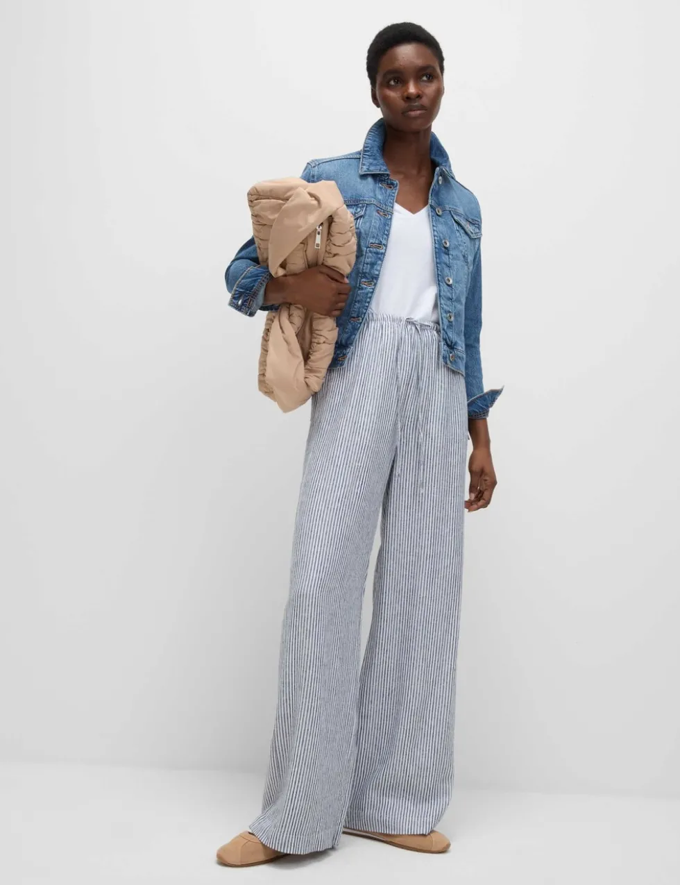 Linen Blend Wide Leg Trousers