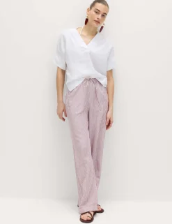 Linen Blend Wide Leg Trousers