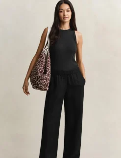 Linen Blend Wide Leg Trousers