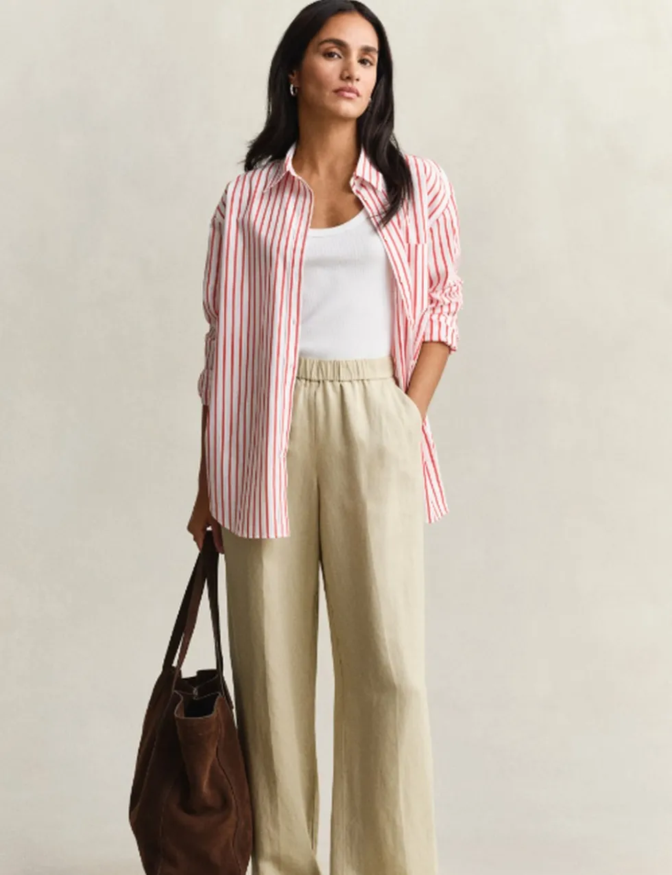 Linen Blend Wide Leg Trousers