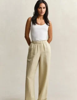 Linen Blend Wide Leg Trousers