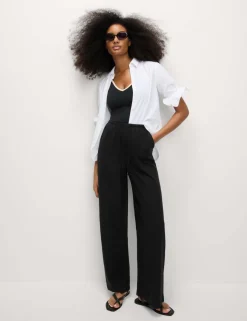 Linen Blend Wide Leg Trousers