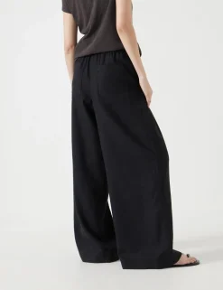Linen Blend Wide Leg Trousers
