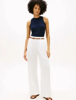 Linen Blend Wide Leg Trousers