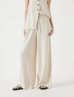 Linen Blend Wide Leg Trousers