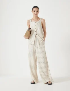 Linen Blend Wide Leg Trousers