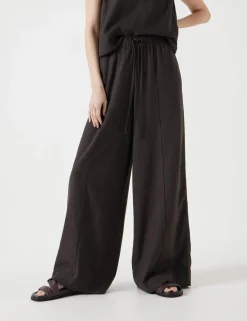Linen Blend Wide Leg Trousers