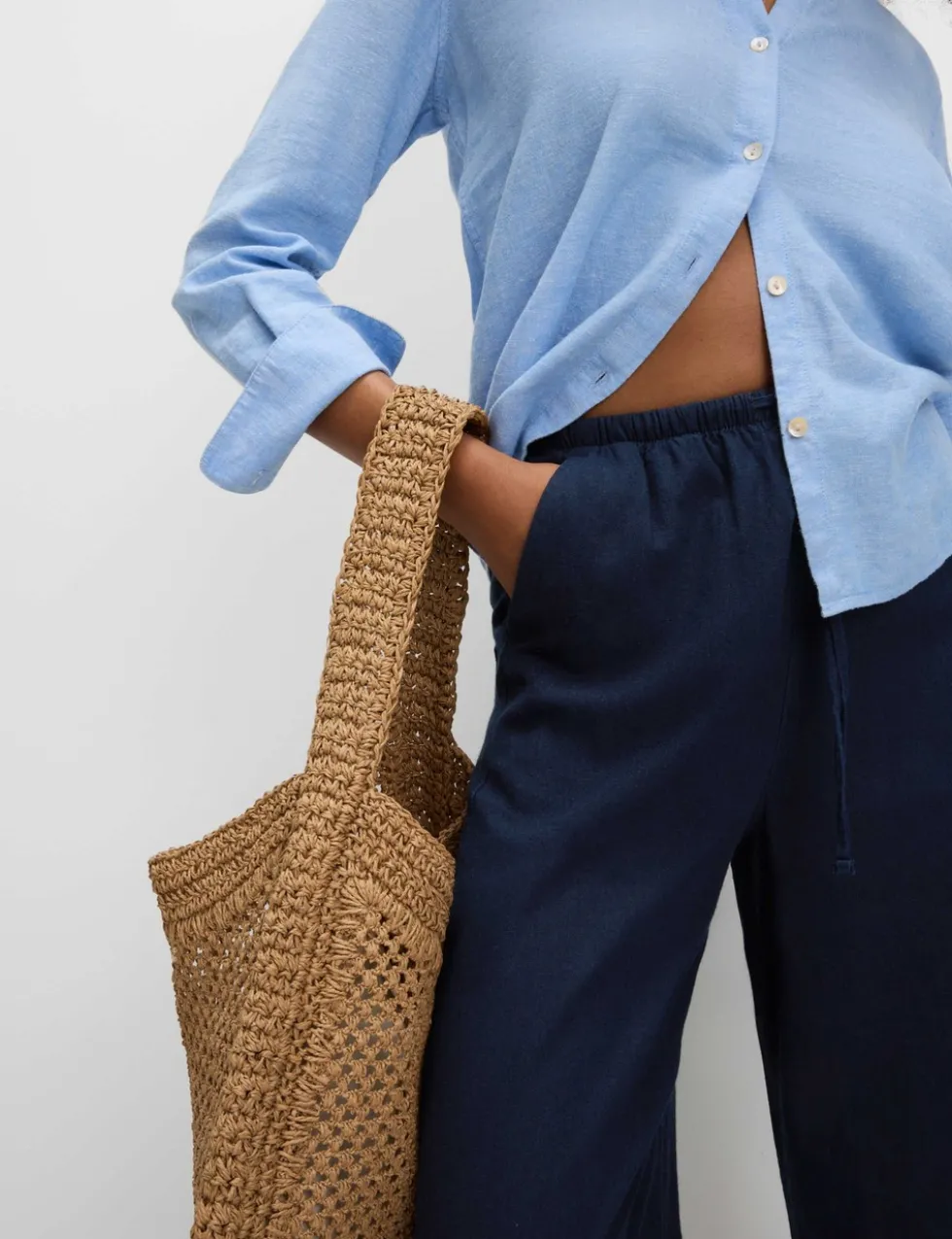 Linen Blend Wide Leg Trousers