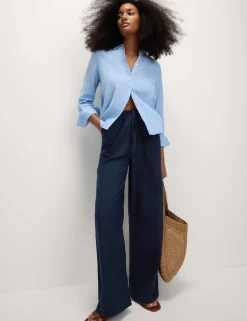 Linen Blend Wide Leg Trousers