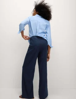 Linen Blend Wide Leg Trousers
