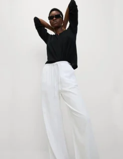 Linen Blend Wide Leg Trousers