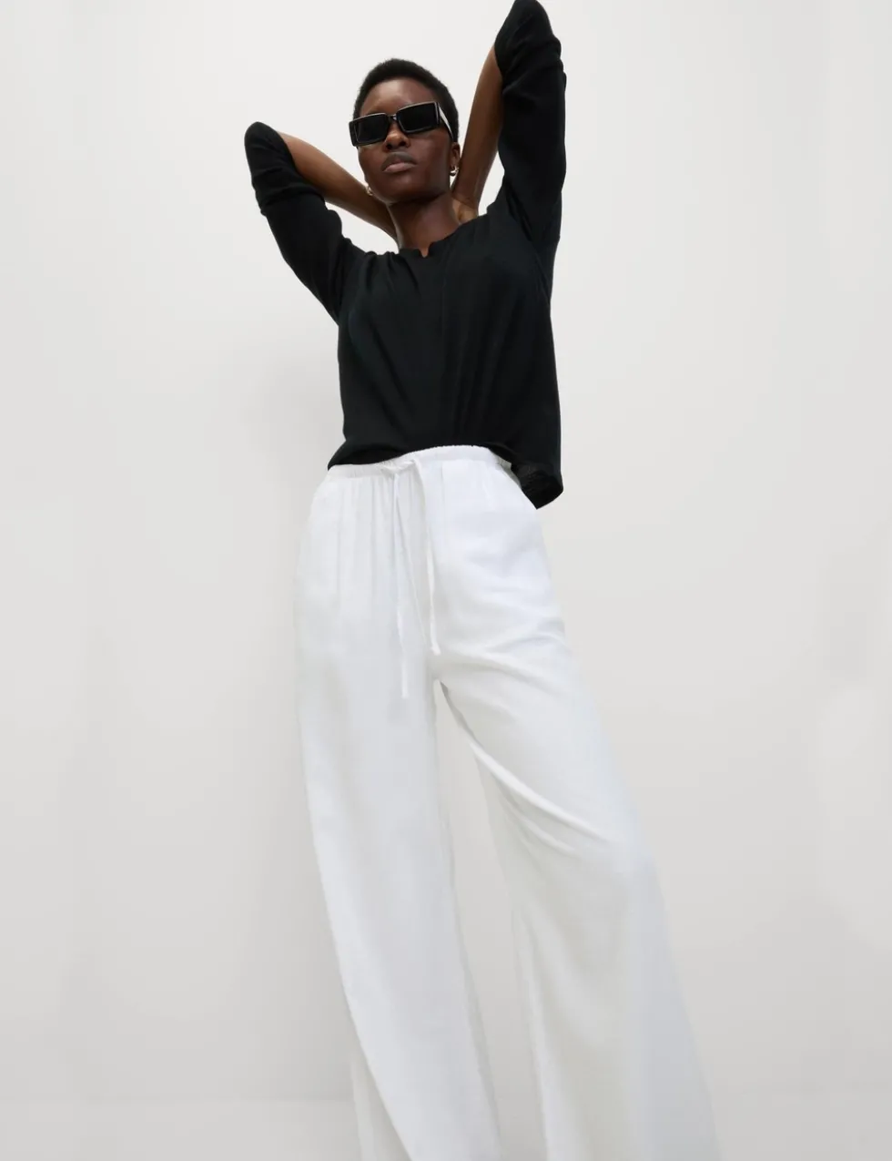 Linen Blend Wide Leg Trousers