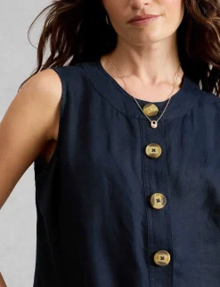 Linen Button Detail Mini Shift Dress