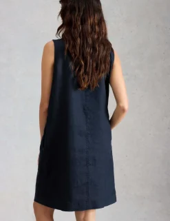 Linen Button Detail Mini Shift Dress
