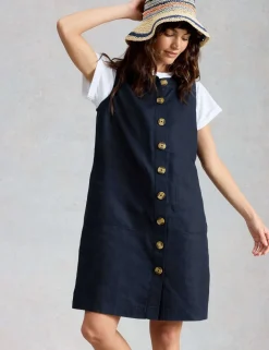 Linen Button Detail Mini Shift Dress