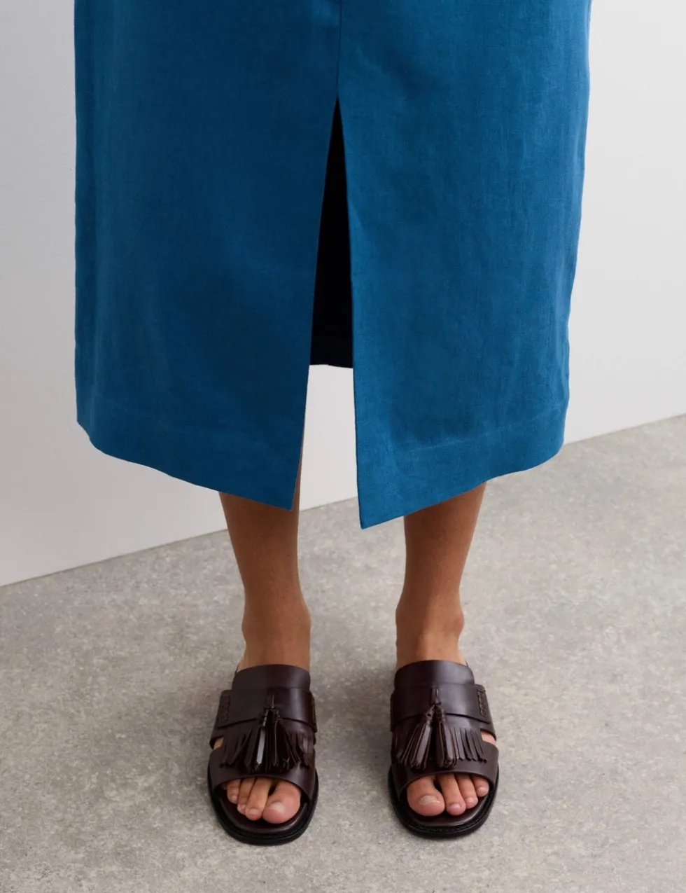 Linen Column Midi Skirt