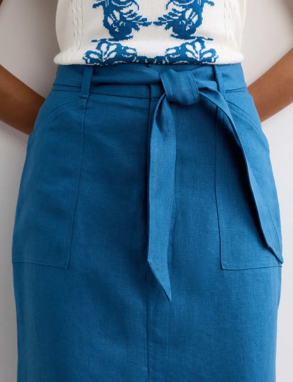 Linen Column Midi Skirt