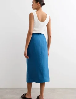 Linen Column Midi Skirt