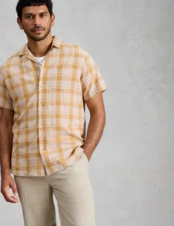 Linen Cotton Blend Check Short Sleeve Shirt