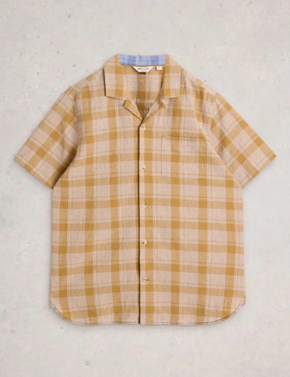 Linen Cotton Blend Check Short Sleeve Shirt