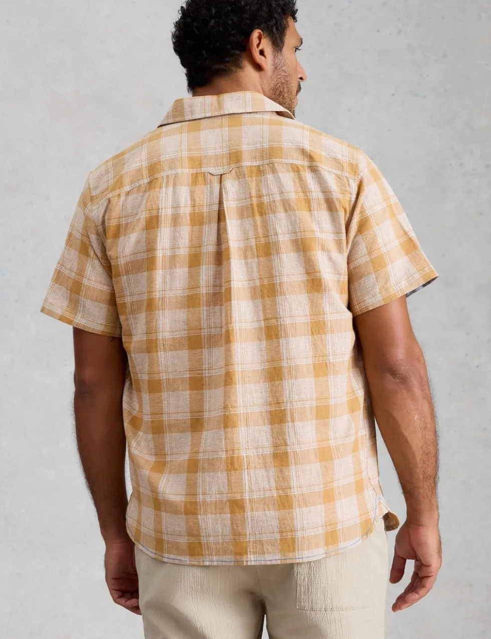 Linen Cotton Blend Check Short Sleeve Shirt