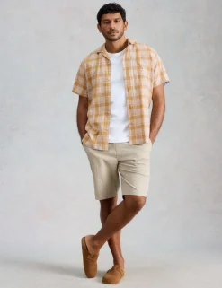 Linen Cotton Blend Check Short Sleeve Shirt
