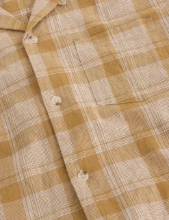 Linen Cotton Blend Check Short Sleeve Shirt