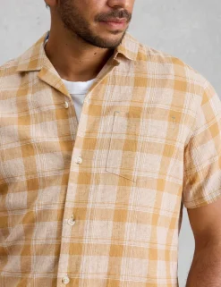 Linen Cotton Blend Check Short Sleeve Shirt