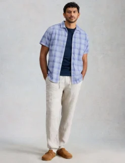 Linen Cotton Blend Check Short Sleeve Shirt