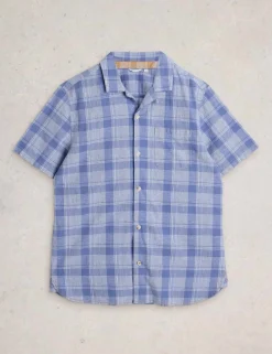 Linen Cotton Blend Check Short Sleeve Shirt