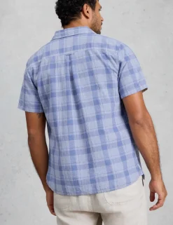 Linen Cotton Blend Check Short Sleeve Shirt