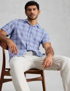 Linen Cotton Blend Check Short Sleeve Shirt