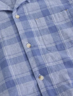 Linen Cotton Blend Check Short Sleeve Shirt